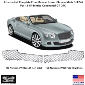 Bentley Continental GT GTC 2012-2016 Front Bumper Lower Middle Grille Set Chrome - Picture 1 of 3