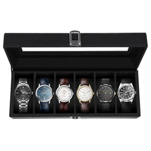 6 Fächer Uhrenbox PU Leder Uhrenetui Schmuck Aufbewahrung Vitrine Geschenk - Bild 1 von 14