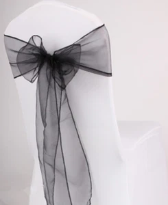 25x Black Organza Chair Sashes Sheer Bows Ties Wedding Banquet Party Decoration - Picture 1 of 5