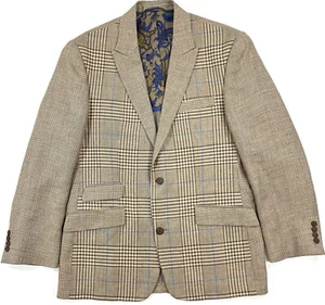 Robert Graham Sport Coat Mens Size 44 Long Windowpane Plaid Linen Wool Blazer - Picture 1 of 14