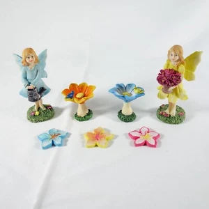 Miniature Garden Fairies Birdbaths Flowers Resin Figurines 7 Piece Set - Picture 1 of 8