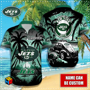 Custom Name New York Jets Hawaiian Shirt Football Aloha Shirt Palm Tree Tropical