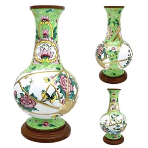 Jarrón chino Kintsugi cobre esmaltado 9” pintado a mano oro grieta arte crecimiento regalo - Imagen 1 de 16