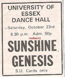 GENESIS UK TIMELINE Advert - Essex University 23-Oct-1971 2x1 inches - Bild 1 von 1