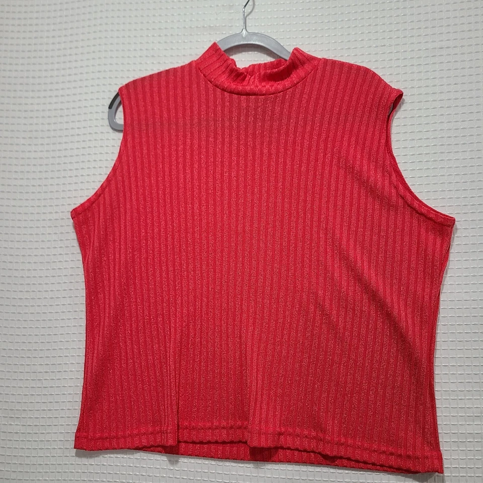 Vtg EUC Joanna Womens XL Hot Pink Ribbed Mock Neck Tank Top - Image 1 of 4