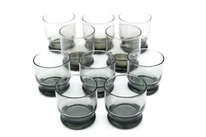 Vintage Footed Smokey Grey Rocks Shot Glasses Lowball Drink Barware Lot 10 - Picture 1 of 4