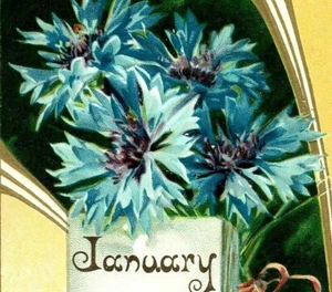 c1910 Raphael Tuck Blue Cornflower Calendar New Year Christmas Postcard 5307 - Picture 1 of 3