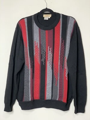 Men's Sweater XL Vintage Italy 90's Coogi Style Wool Blend Textured Black Red - Image 1 of 4