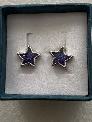 New Silver Fashion Jewelry Purple Imitation Fire Opal Starfish Stud Earrings - Image 1 of 2