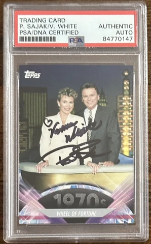 2011 TOPPS AMERICAN PIE WHEEL OF FORTUNE PAT SAJAK VANNA WHITE SIGNED PSA DNA Cover
