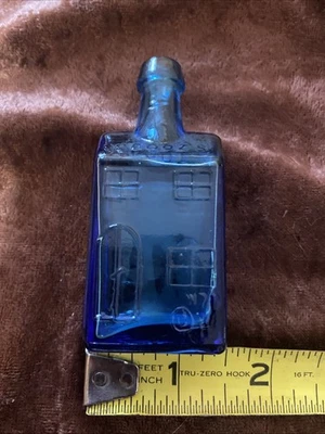 3" Mini EC Booz's Old Cabin Blue Glass Whiskey Bottle - Image 1 of 4