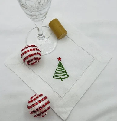 6 o 12 servilletas de cóctel blancas con monograma, Navidad, bordadas, Foto 1 de 4