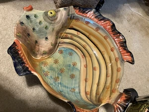 Vintage Italian Art Pottery Fish Bowl Hand Painted Large Signed - Picture 1 of 6