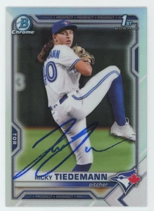 2021 Bowman Draft Chrome Refractor Ricky Tiedemann Auto Blue Jays #BDC-89 COA - Picture 1 of 2