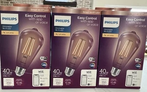 Phillips Set Of 3 Wiz Dimmable 40W Smart Wi-Fi LED Bulb Soft White Edison Style - Picture 1 of 5