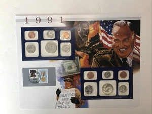 1991 P/D Uncirculated Mint Set Postal Commemorative Society Coins & Stamps - Picture 1 of 7