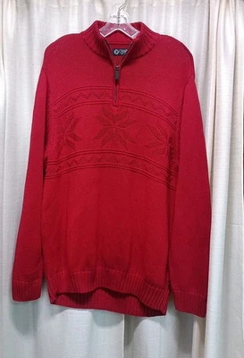 Chaps Men's Size M Red 1/4 Zip Tight Knit Sweater Winter Snowflake NWT - Image 1 of 4