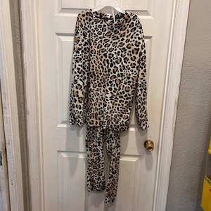 Joyspun Damen Leopardenmuster Lounge Set Langarm Oberteil Hose Nachtwäsche Large - Bild 1 von 8