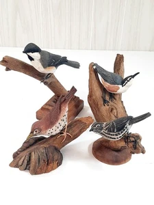 Vtg Hand Carved Wooden Song Bird Lot 4 Artisan Pieces Hand Crafted - Picture 1 of 16