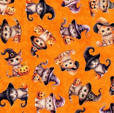 Feline Drive Fabric QT CUTIES Halloween Kittens Orange Fat Quarter (18"x22") FQ - Image 1 of 4