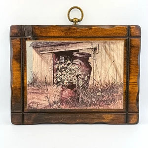 Vintage Rustic Barn Print with Daisy Flowers – Framed Farmhouse Country Wall Art - Picture 1 of 11