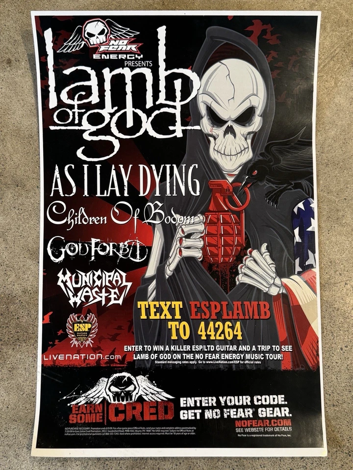 2009 Lamb of God As I Lay Dying No Fear Energy Tour Poster - Image 1 of 1