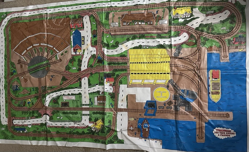 Vintage 1994 Thomas Tank Railway Train Vinyl Play Mat Map 58” by 32" - Image 1 of 4