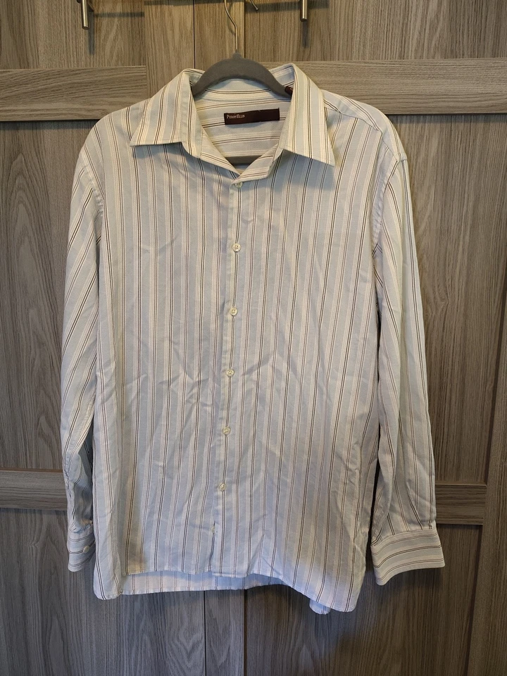Camisa de vestir Perry Ellis para hombre manga larga con botones azul a rayas algodón mediano Foto 1 de 2
