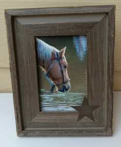 Pferd trinkt aus Fluss Bild für Schreibtisch oder Wanddeko 9X7X1 Zoll - Bild 1 von 7