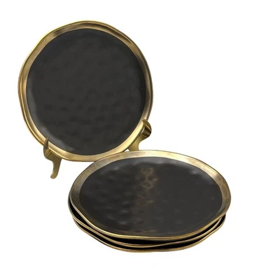 Juego/4 Platos de Porcelana Modernos Piedra+Lain Florian Borde Dorado 7.75" Foto 1 de 4