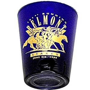 1999- 131 St Runing Belmont Stakes Blue Shot Glass in MINT Condition - Picture 1 of 5