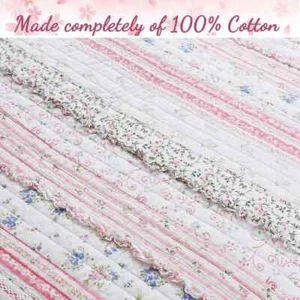 NEW! ~ COZY ROMANTIC SHABBY COTTAGE CHIC RUFFLE LACE WHITE BLUE PINK QUILT SET - Picture 1 of 4
