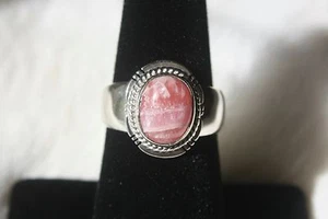 Handmade Native American Navajo Signed Sterling Silver Rhodocrosite Ring Size 7 - Picture 1 of 4