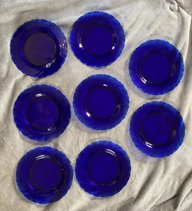 7 DURALEX FRANCE BORMIOLI ROCCO RIVAGE BLUE SWIRL DINNER PLATES 9" UNUSED - Picture 1 of 8