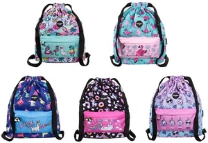 Kids Teen Drawstring Bag Large School Backpack PE Kit Bag Zipped Front Pocket - Picture 1 of 25