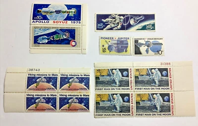 US Stamp Famous Space Images lot blocks 4, 2 pairs, 2 singles Walk On Moon++ MNH - Image 1 of 4