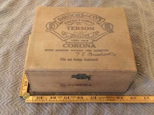 Vtg Brooks & CO’s Tebson Corona Size Wood Cigar Box No Price On Inside Lid - Picture 1 of 8