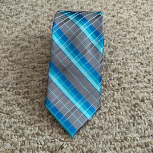 Van Heusen Checker Tie Blue Gray 3.25x55 Stripes - Picture 1 of 6