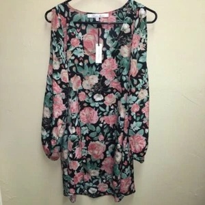 NWT Lovers+Friends Black Floral Cold Shoulder Sleeve High Low Mini Dress Size S - Picture 1 of 6