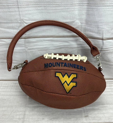 WVU WEST VIRGINIA UNIVERSITY Football Shaped Purse Bag Tote Handle Cover