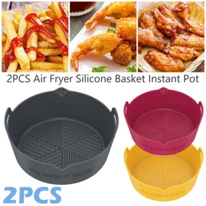 2Pcs Air Fryer Silicone Pot with Handle Reusable Air Fryer Liner Heat tebNw - Picture 1 of 21