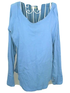 St Johns Bay Womens Shirt Size Large Blue Long Sleeve Pullover Top Y2K Snap Cuff - Picture 1 of 5