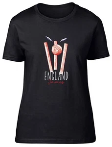 Personalised England Cricket Supporter Women T-Shirt Retro Ball Wicket Stump Tee - Picture 1 of 8