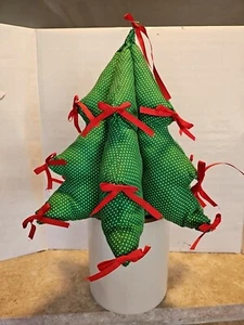 Vintage 3D Stofftier Plüsch Stoff Weihnachtsbaum 14 Zoll grüne Punkte rote Schleifen Vintage - Bild 1 von 4