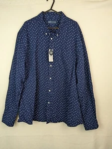Easy Oxford Mens Size XXL Blue Printed Long Sleeve Shirt New - Picture 1 of 9