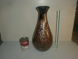 VTG Studio Art Glass 14" Vase Black Gold Flecks Flakes Spots Murano Styled - Picture 1 of 22