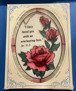 Joan Baker Designs Stained Glass Look Red Roses Suncatcher Saying Oval - Picture 1 of 3