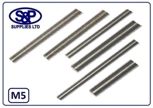 5 mm (M5 - 5 mm) EDELSTAHL VOLLGEWINDE GEWINDESTANGE 100 MM BIS 350 MM LANG - Bild 1 von 3