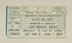 Ringling Bros Circus Ticket Stub Barnum & Bailey Continental Arena 3.9.1996 - Bild 1 von 2