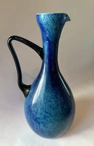 Italian Art Glass Pitcher Vase Tortoise Cobalt Blue Empoli Murano 14” Vintage - Picture 1 of 19